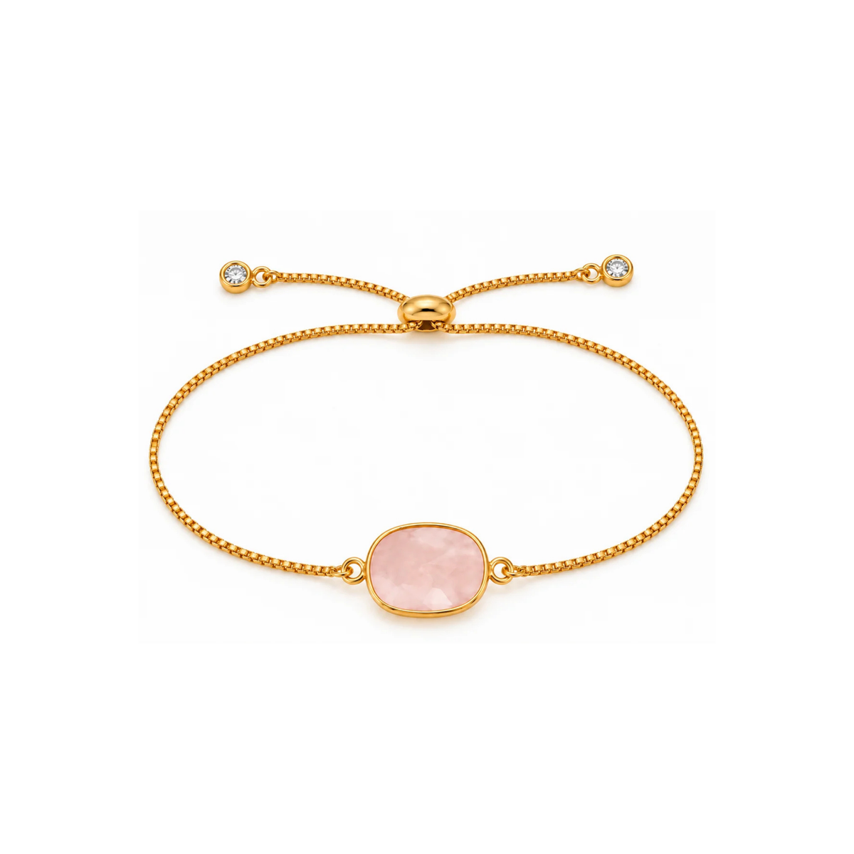 Rosenquarz Armband aus vergoldetem Messing mit Schiebeverschluss