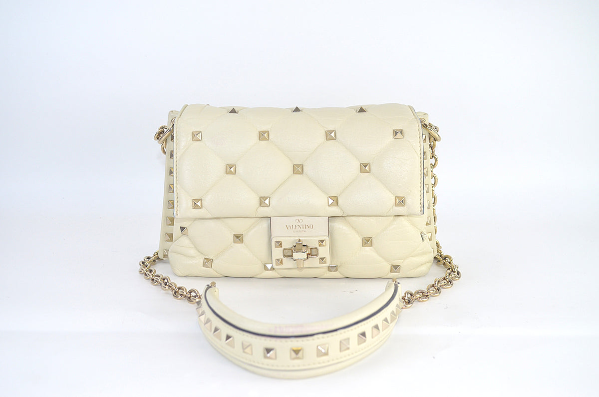 Valentino Garavani Rockstud Spike Shoulder Bag Light Ivory