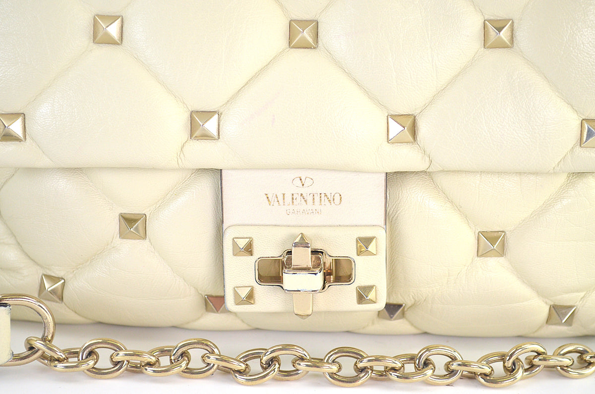 Valentino Garavani Rockstud Spike Shoulder Bag Light Ivory
