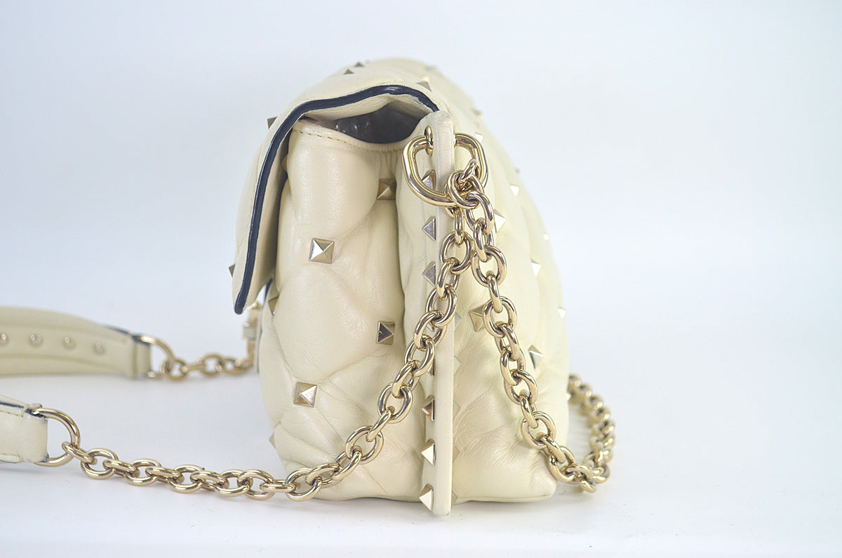 Valentino Garavani Rockstud Spike Shoulder Bag Light Ivory