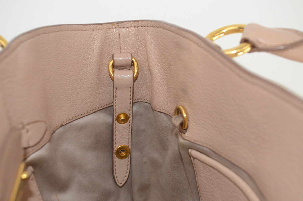 Miu Miu Madras Pushlock Tote Handtasche Leder Beige