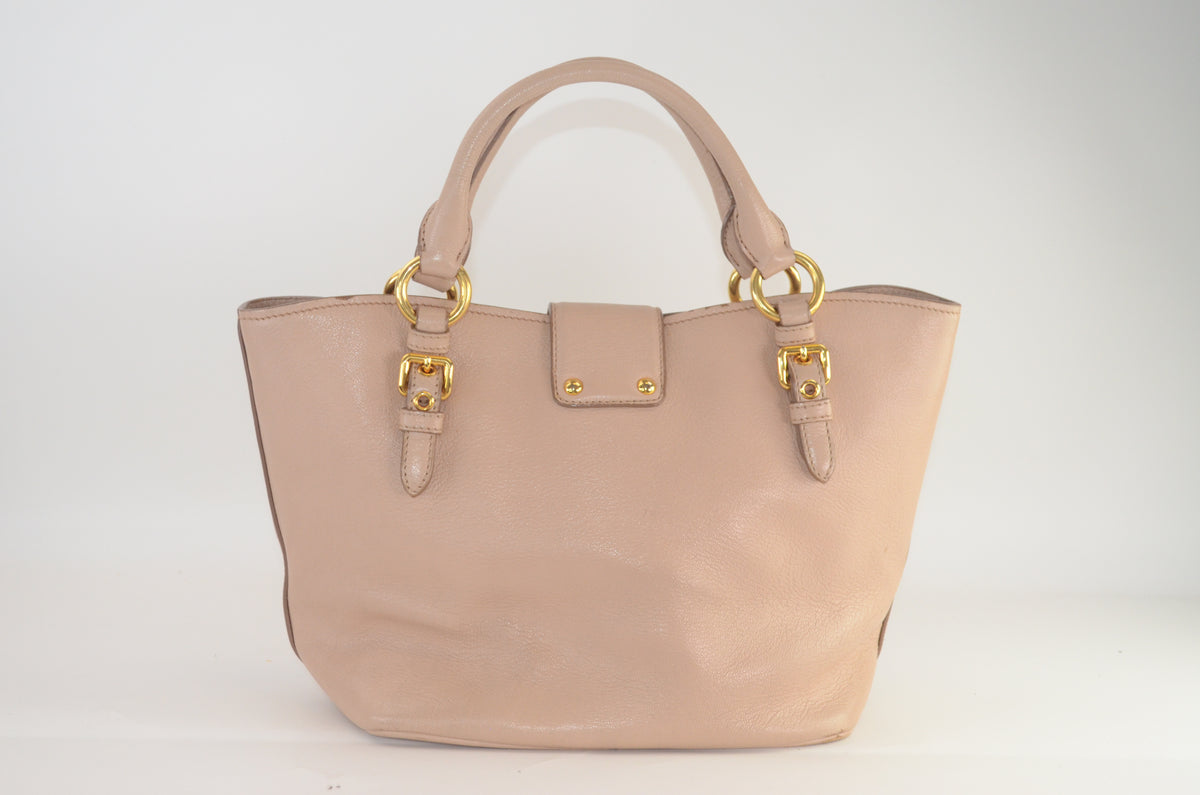 Miu Miu Madras Pushlock Tote Handtasche Leder Beige