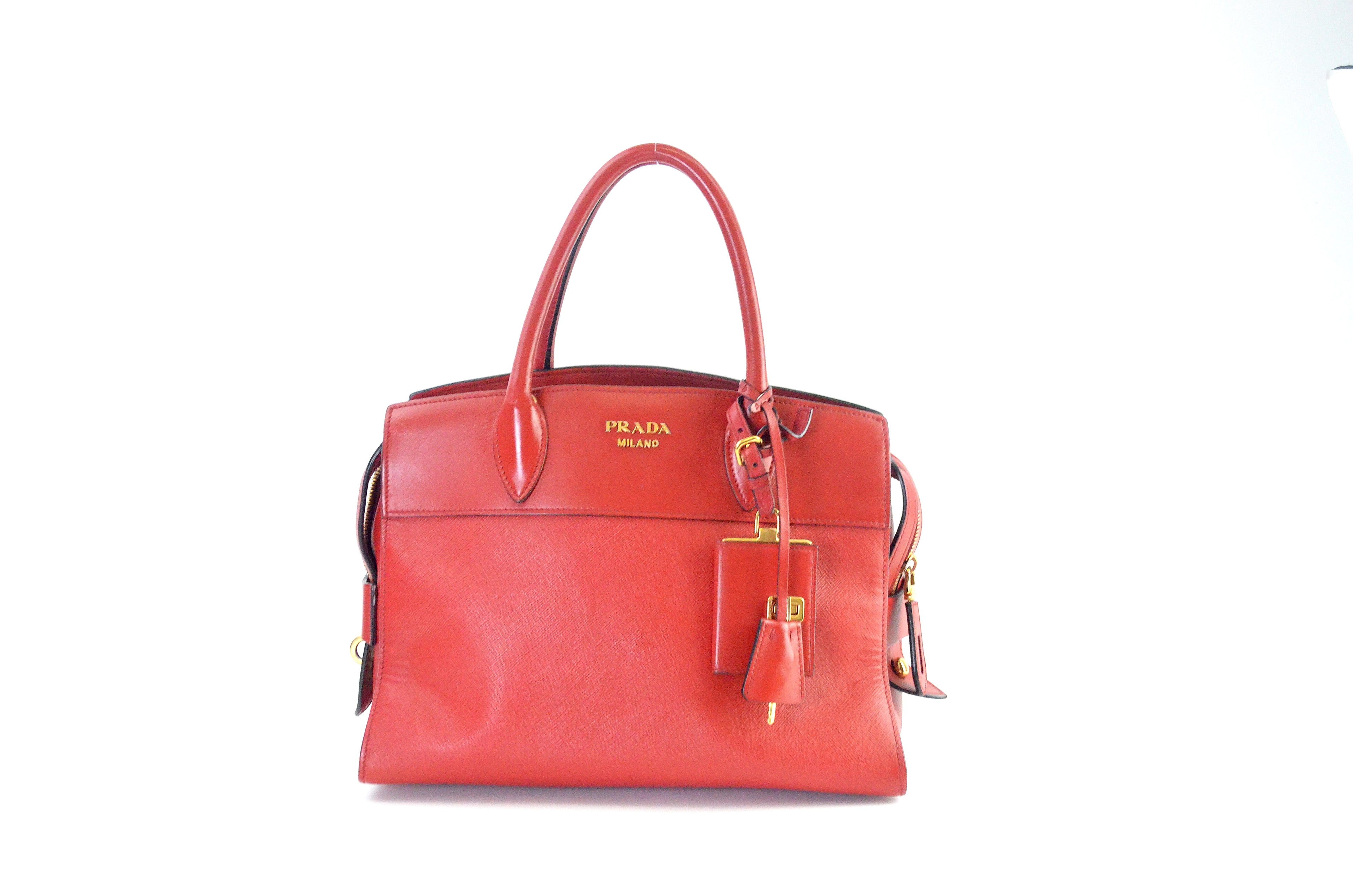 Prada Esplanade Handtasche Saffiano & City Calf Leder Rot