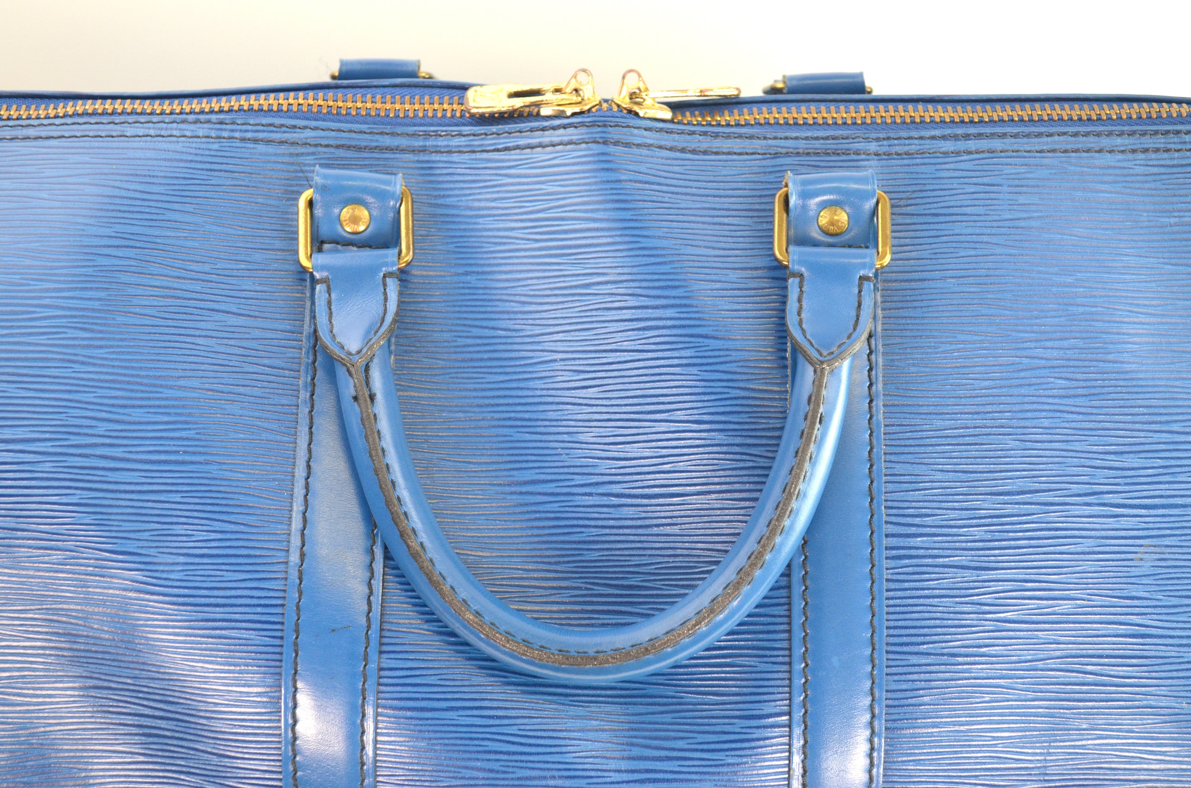 Louis Vuitton Keepall Reisetasche Epi Leder Blau Vintage