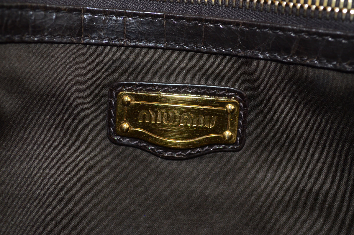 Miu Miu Tote Dunkelbraun Leder mit Krokodilprägung