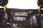 Miu Miu Tote Dunkelbraun Leder mit Krokodilprägung