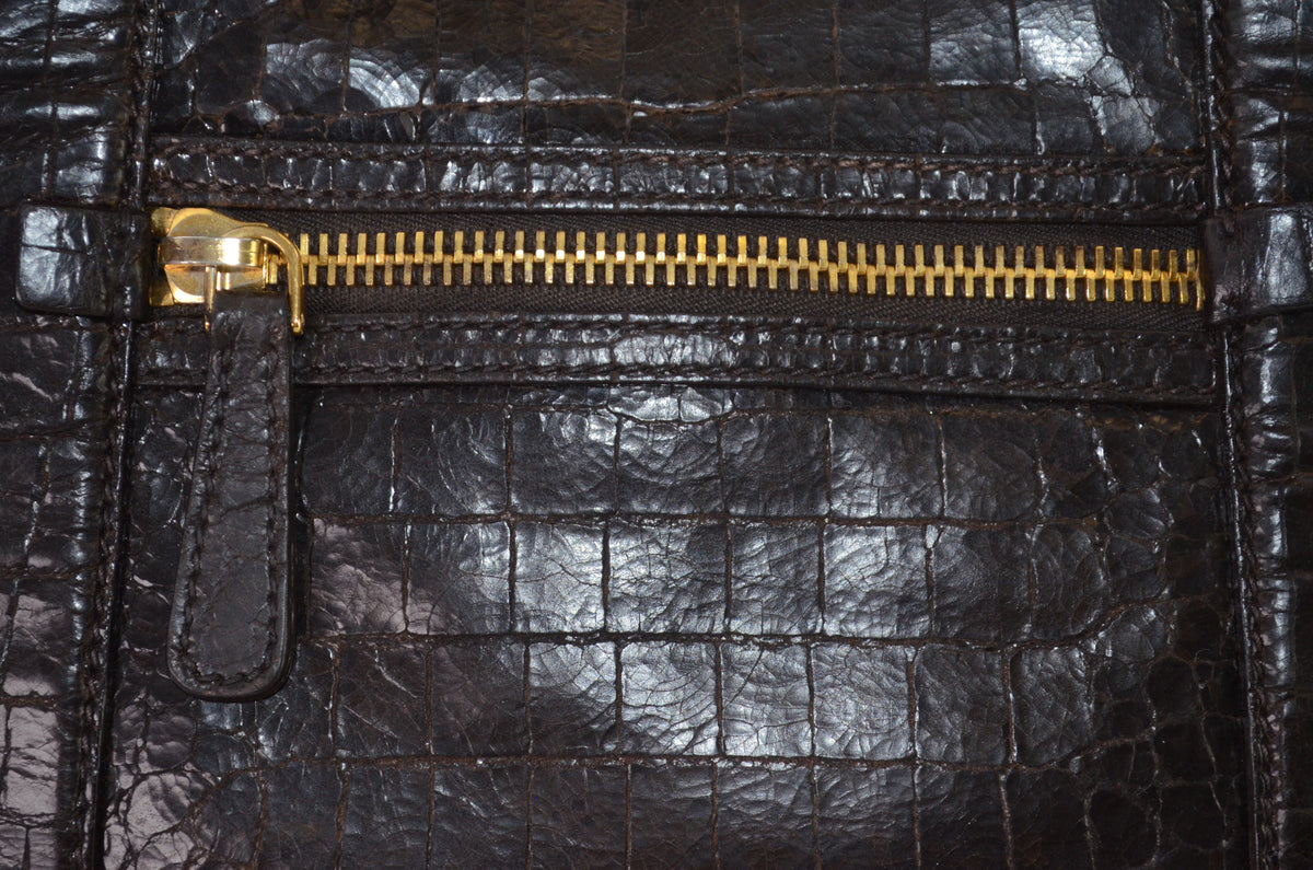 Miu Miu Tote Dunkelbraun Leder mit Krokodilprägung