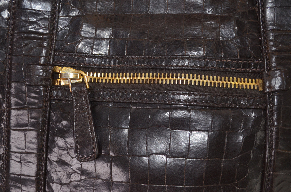 Miu Miu Tote Dunkelbraun Leder mit Krokodilprägung