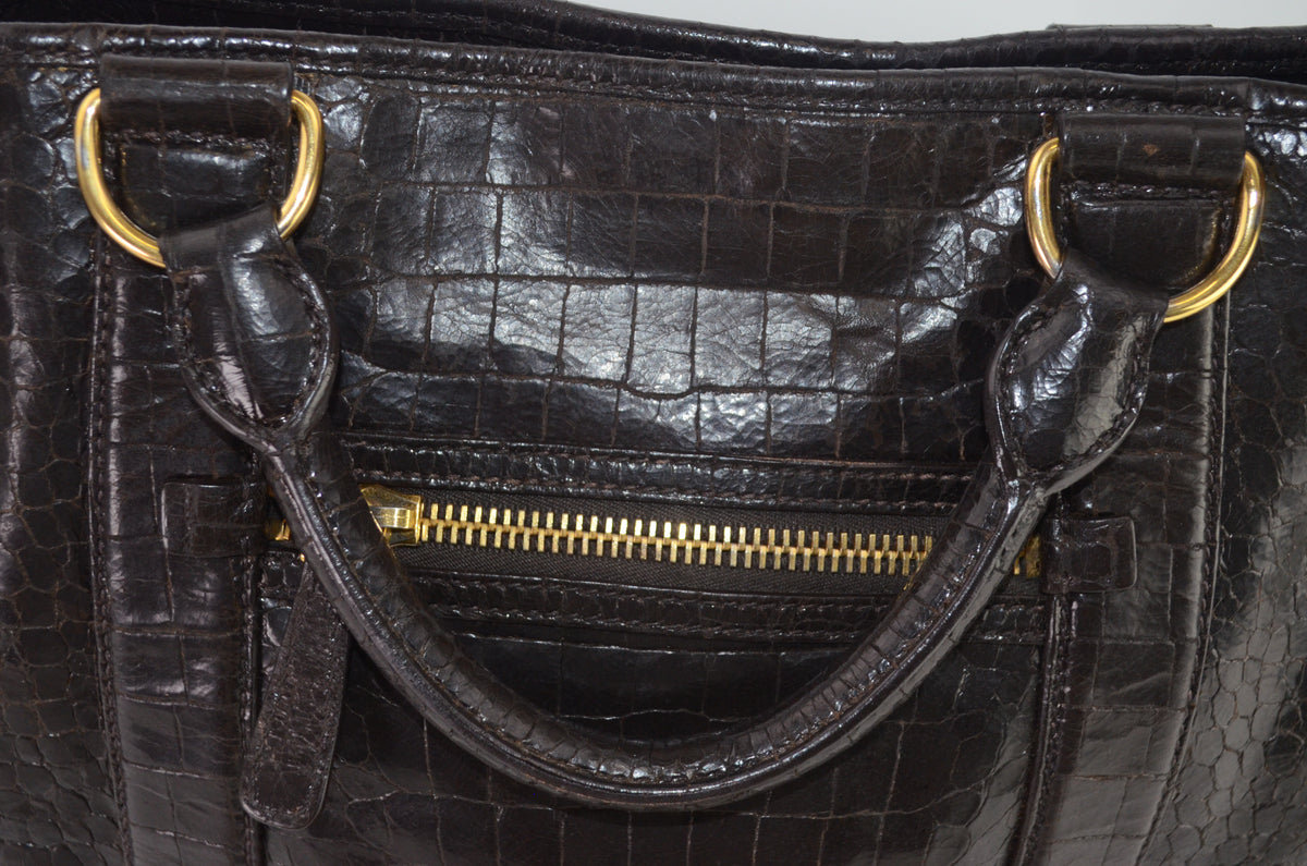 Miu Miu Tote Dunkelbraun Leder mit Krokodilprägung