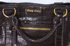 Miu Miu Tote Dunkelbraun Leder mit Krokodilprägung