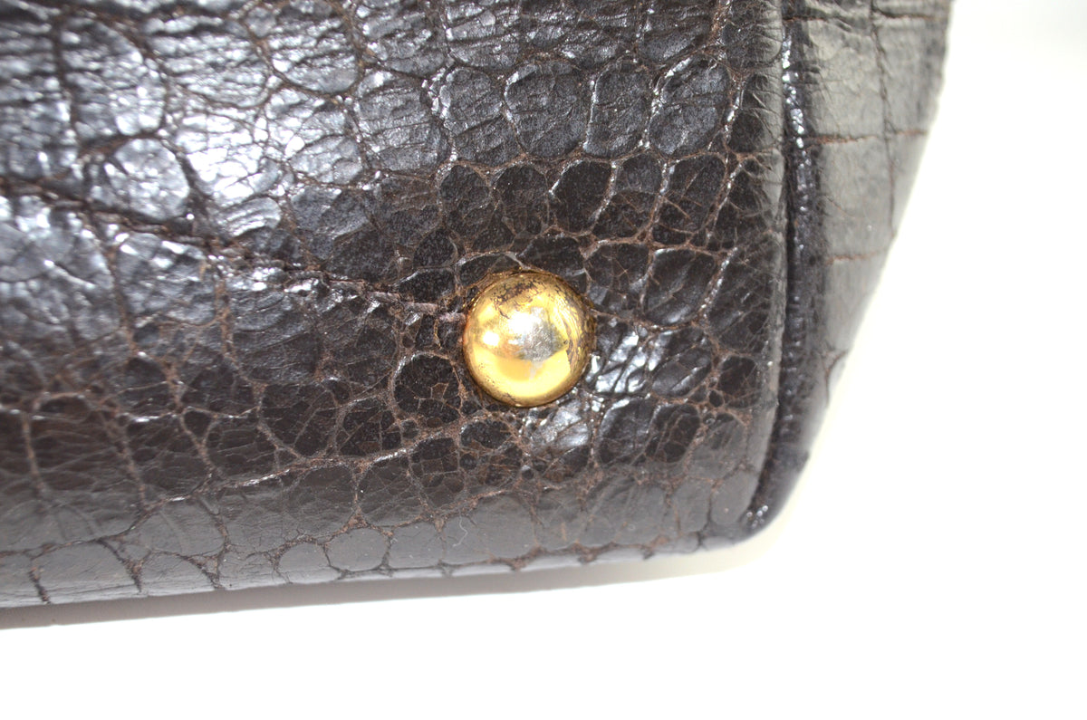 Miu Miu Tote Dunkelbraun Leder mit Krokodilprägung