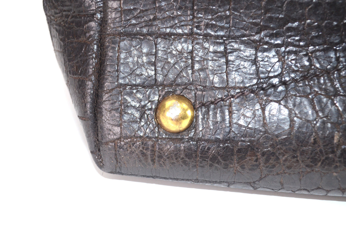 Miu Miu Tote Dunkelbraun Leder mit Krokodilprägung