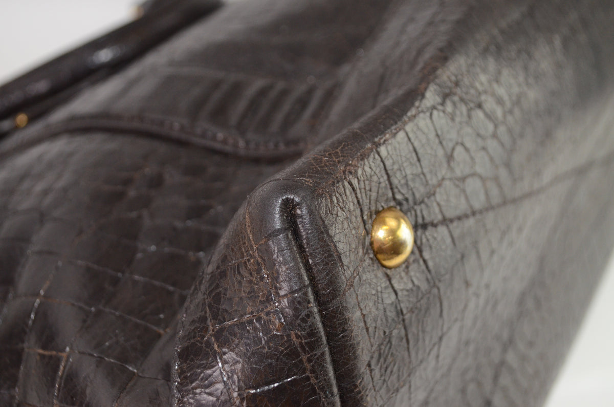 Miu Miu Tote Dunkelbraun Leder mit Krokodilprägung