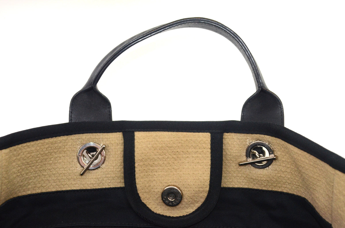 Chanel Deauville Tote Beige Canvas Schwarz