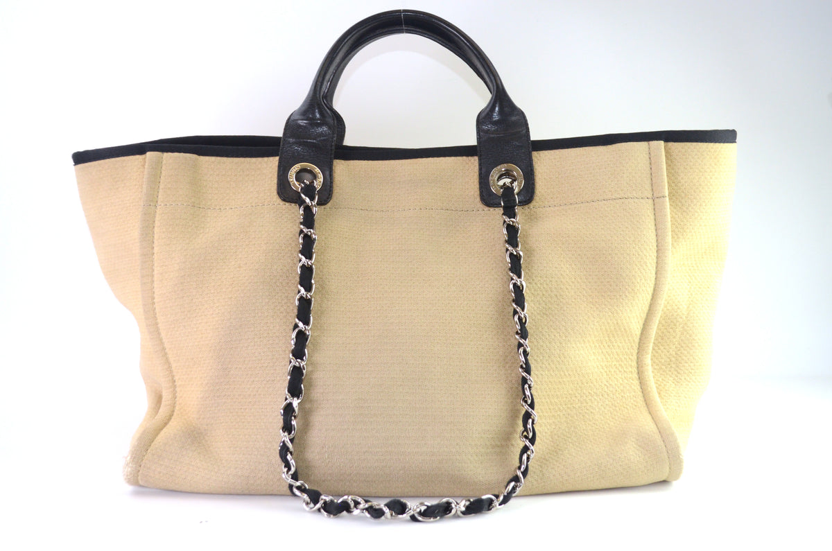 Chanel Deauville Tote Beige Canvas Schwarz