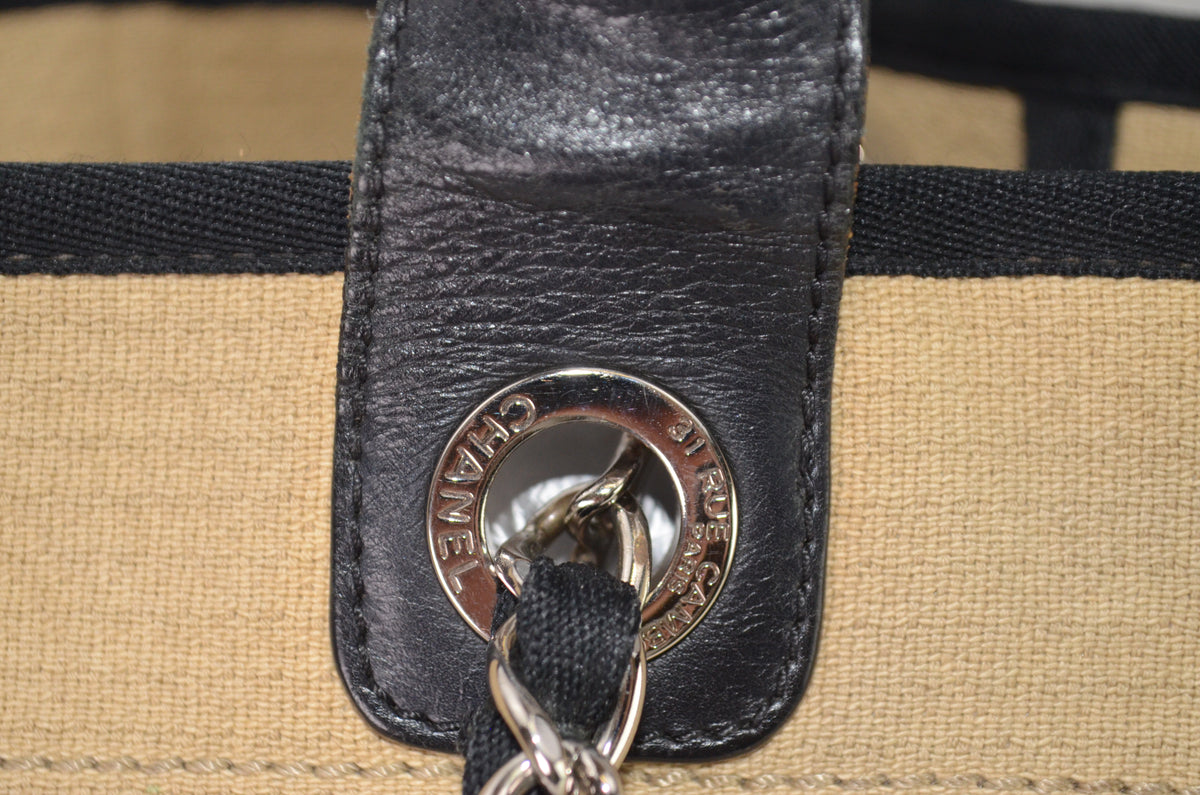 Chanel Deauville Tote Beige Canvas Schwarz