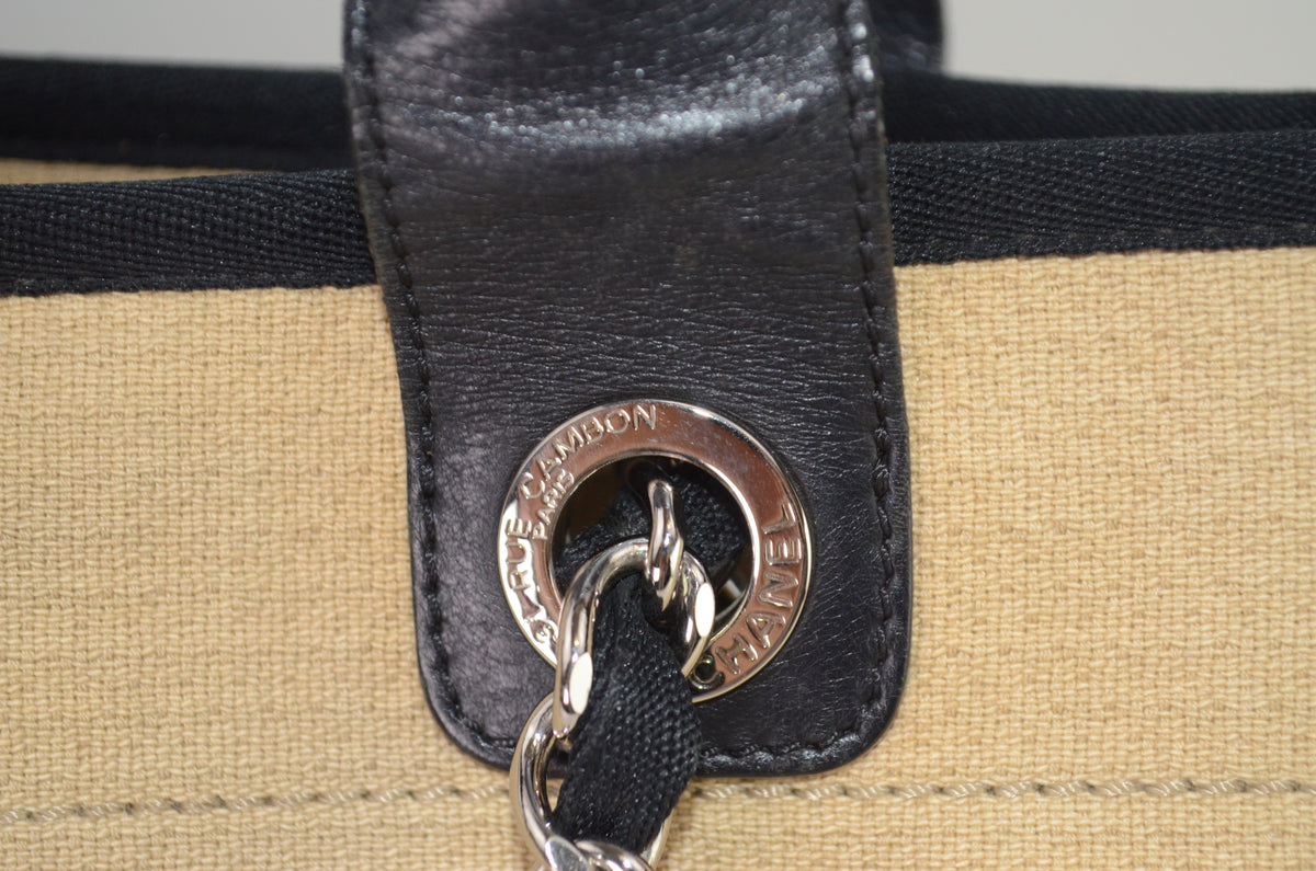 Chanel Deauville Tote Beige Canvas Schwarz