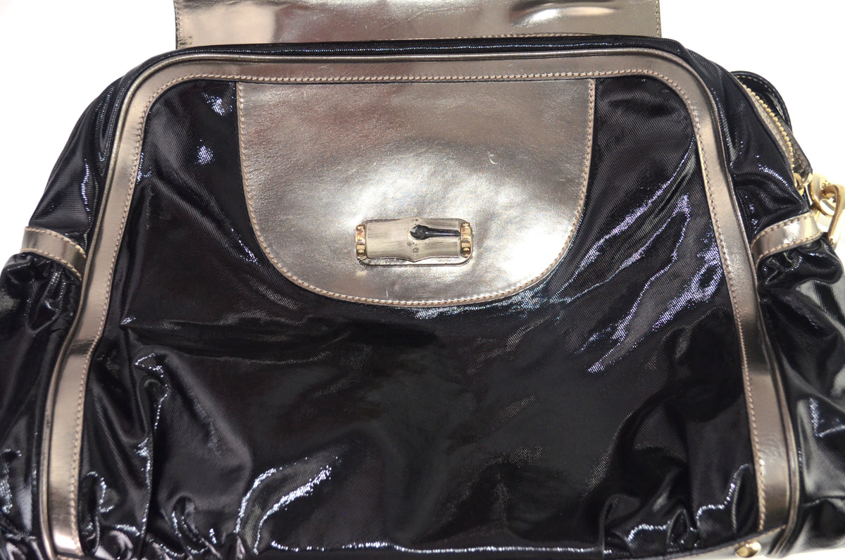 Gucci Bamboo Pop Lackleder Schwarz Metallic
