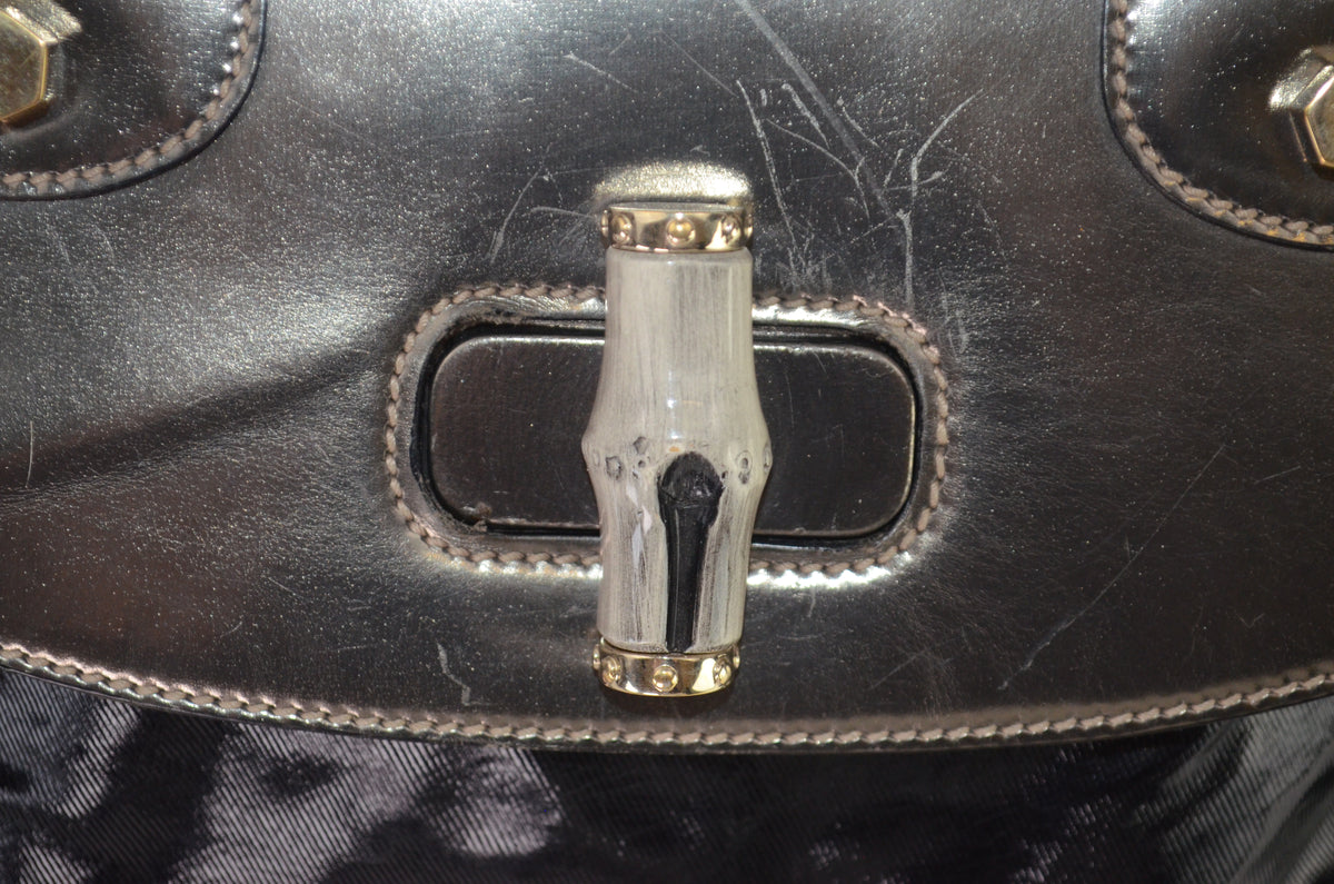 Gucci Bamboo Pop Lackleder Schwarz Metallic