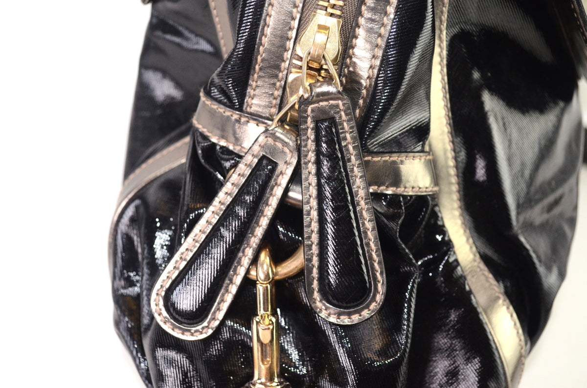 Gucci Bamboo Pop Lackleder Schwarz Metallic
