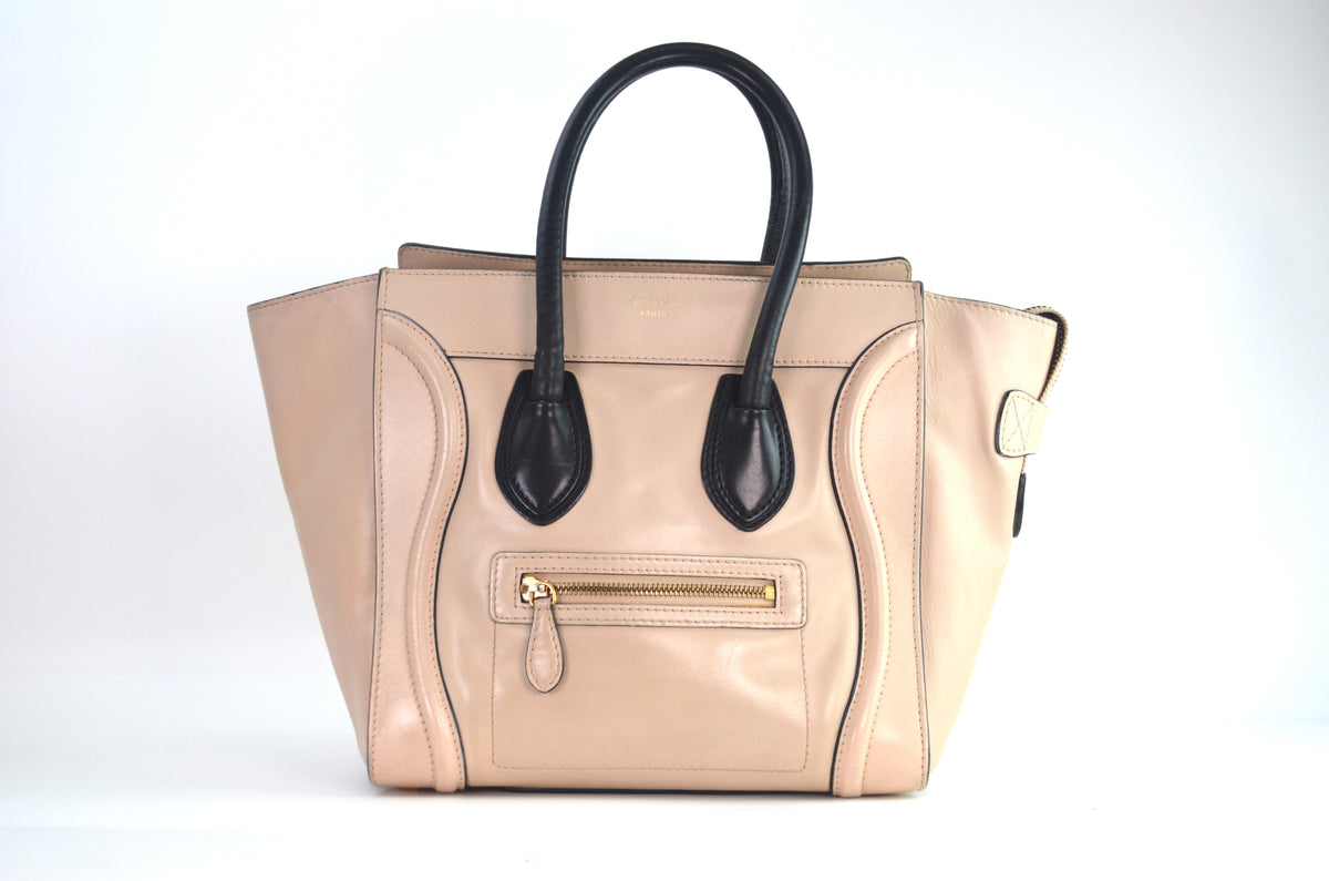 Celine Luggage Tote Bag Leder Beige Schwarz