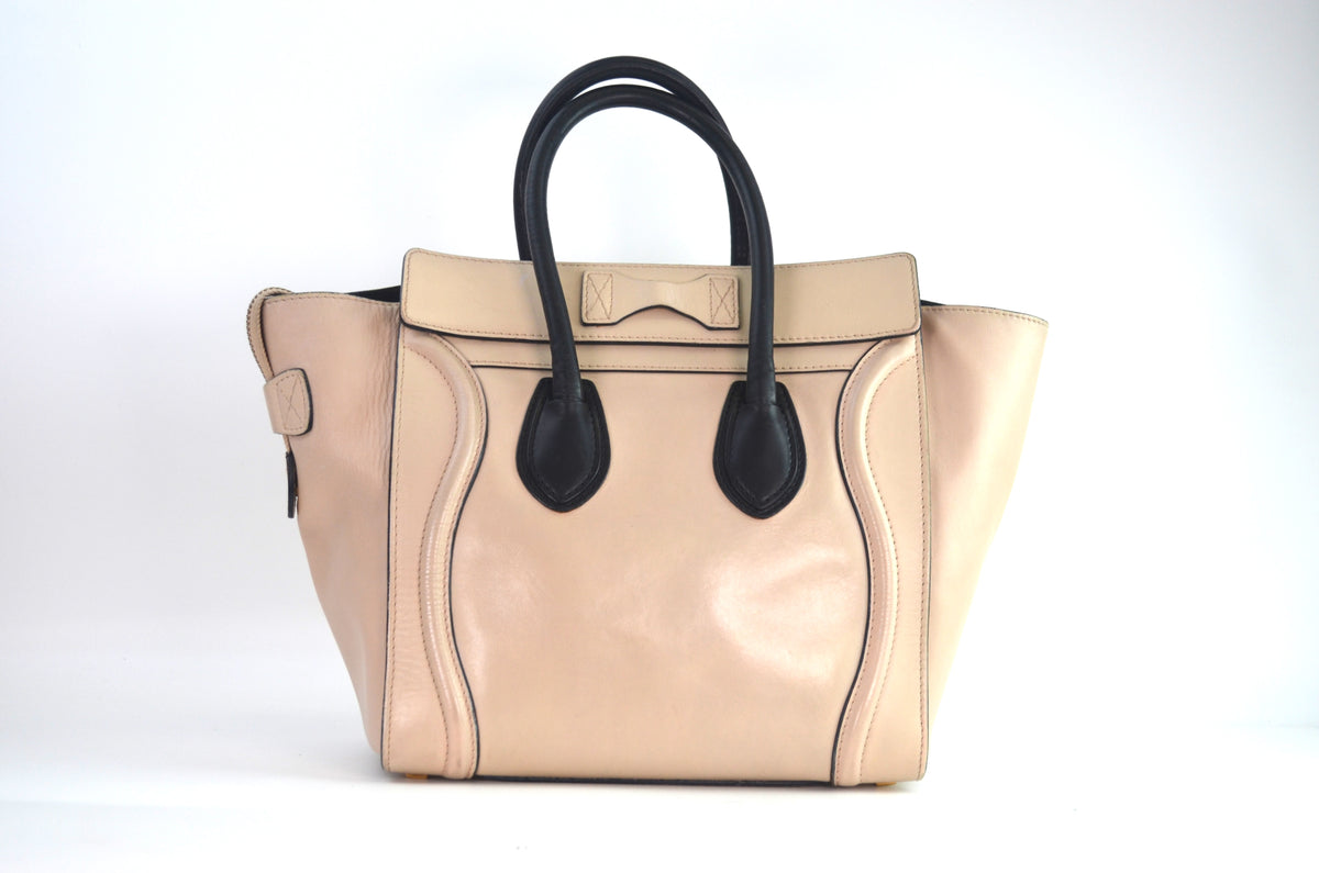 Celine Luggage Tote Bag Leder Beige Schwarz