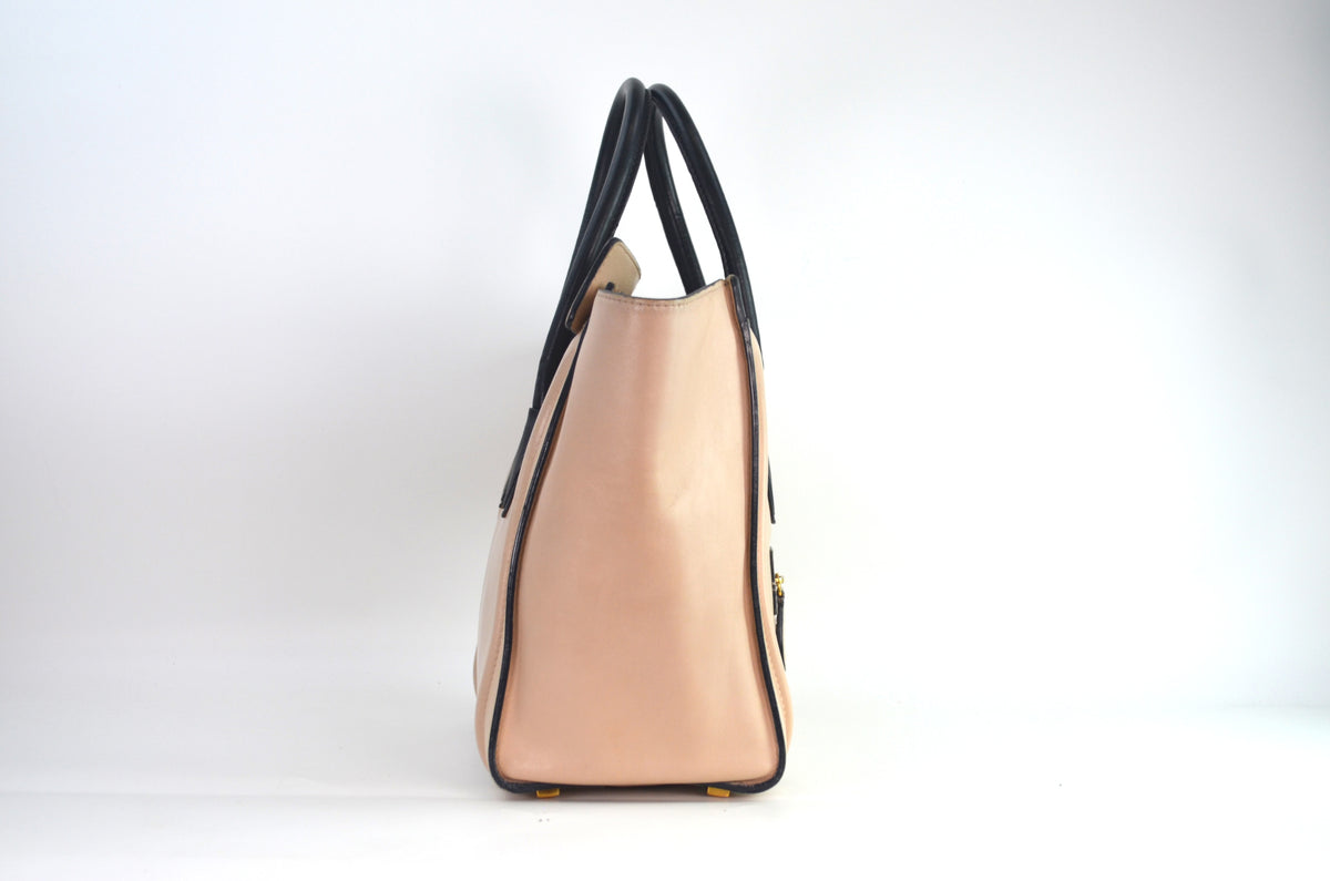 Celine Luggage Tote Bag Leder Beige Schwarz