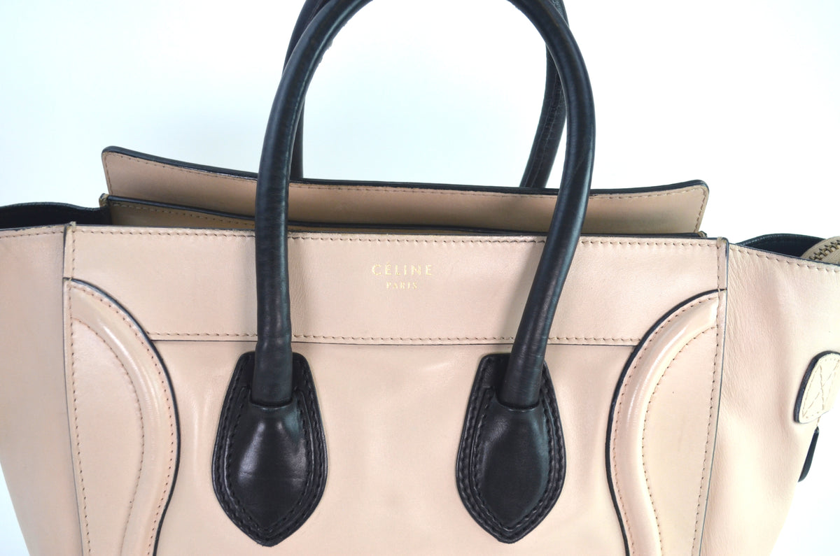 Celine Luggage Tote Bag Leder Beige Schwarz