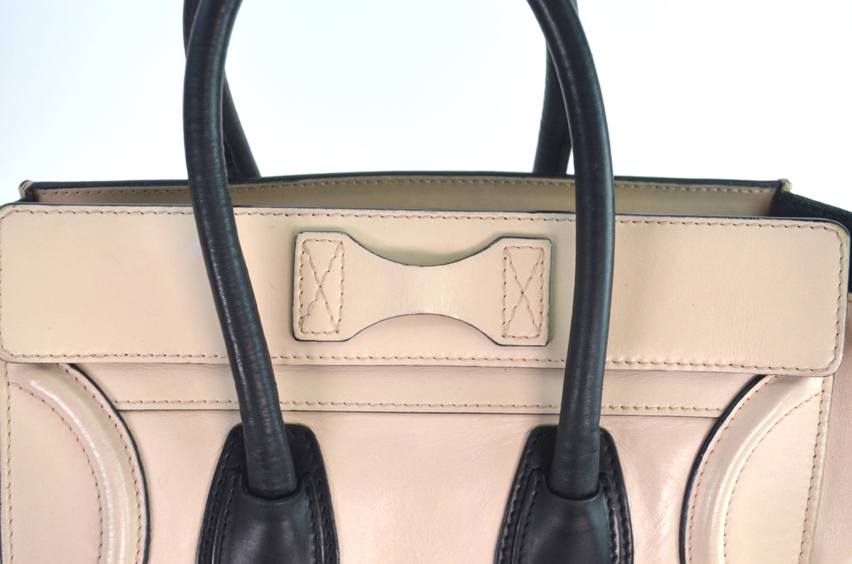 Celine Luggage Tote Bag Leder Beige Schwarz