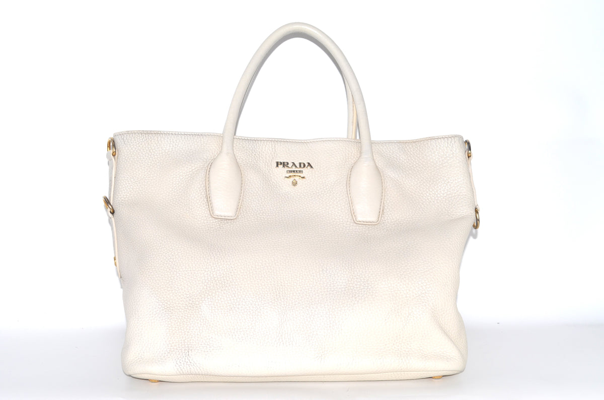 Prada Vitello Daino Tote Bag Weiß