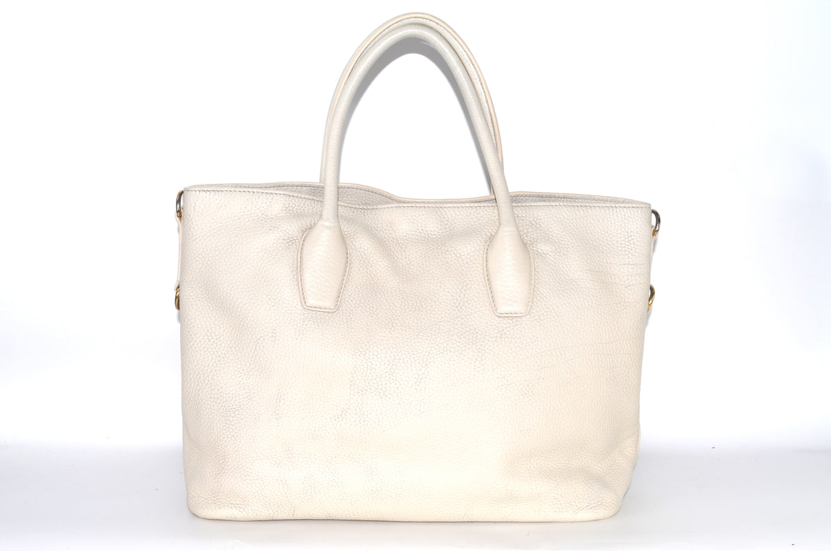 Prada Vitello Daino Tote Bag Weiß