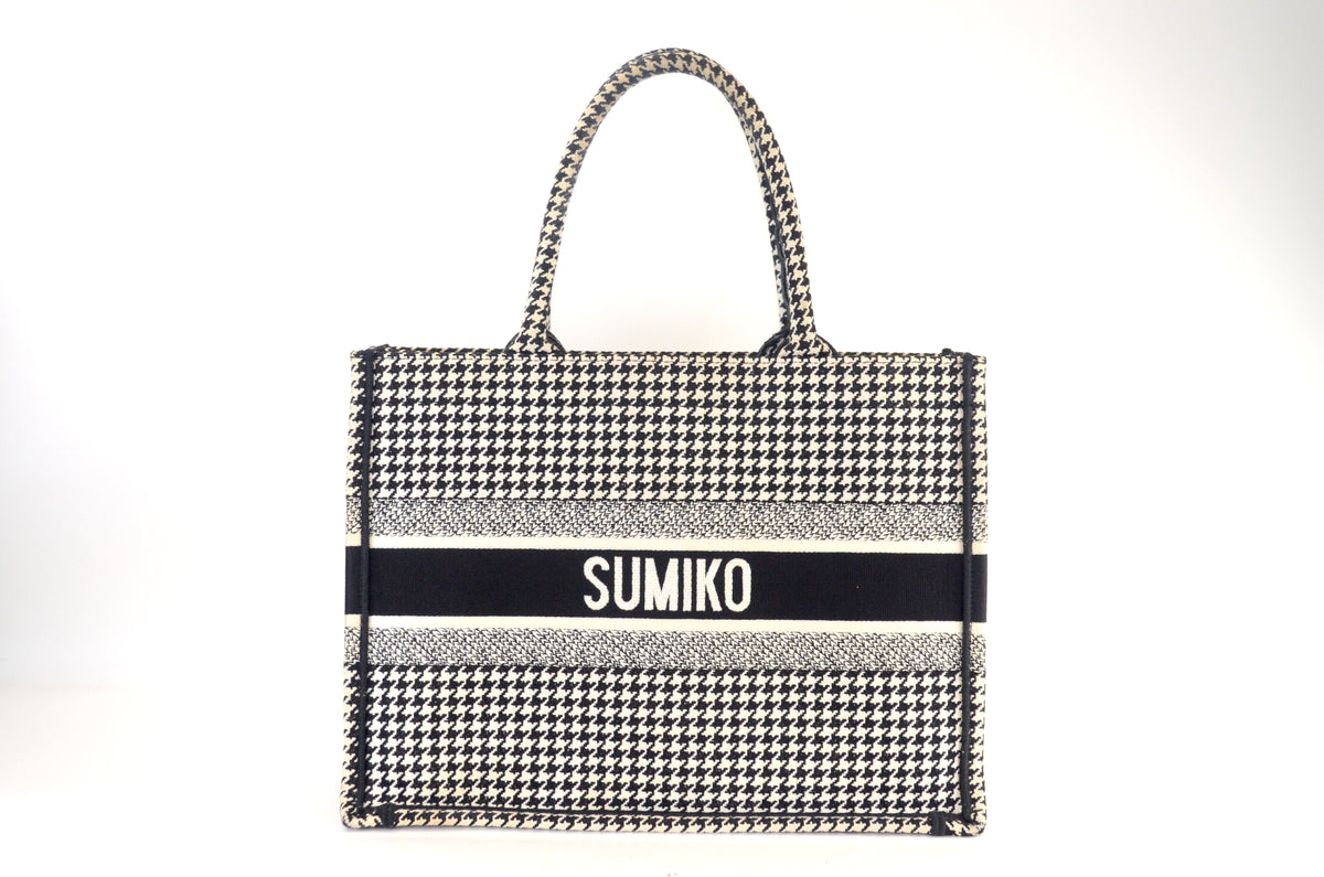 Dior Book Tote Large Houndstooth Schwarz Weiß