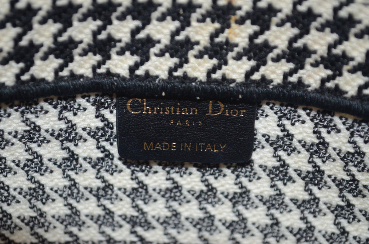 Dior Book Tote Large Houndstooth Schwarz Weiß