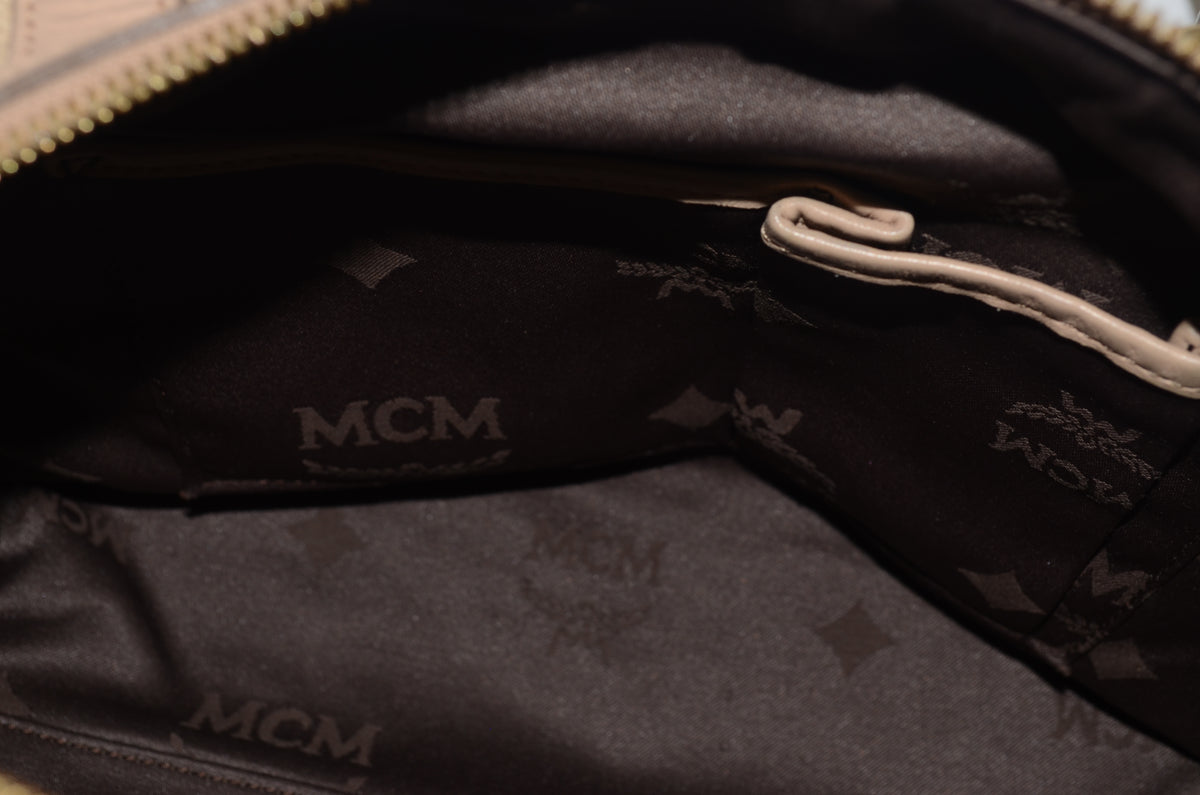 MCM Visetos Vintage Boston Satchel Beige