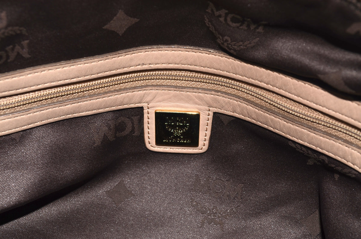 MCM Visetos Vintage Boston Satchel Beige