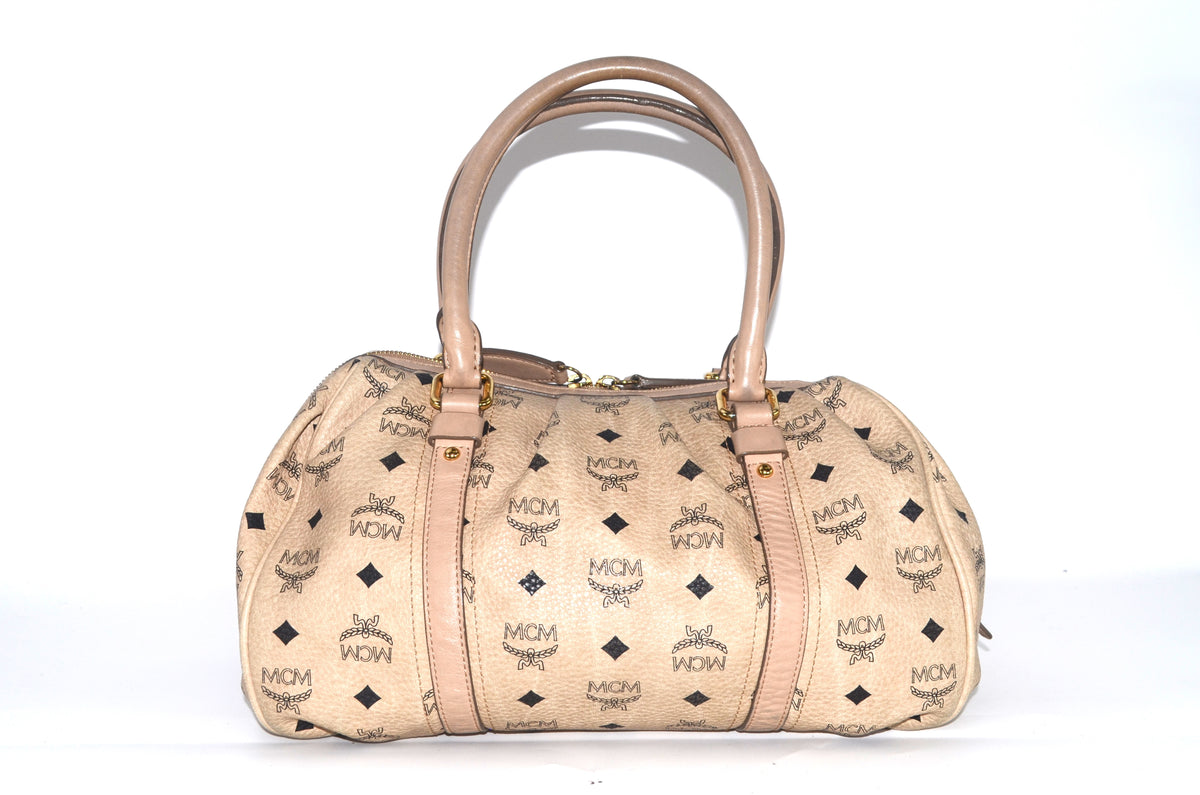 MCM Visetos Vintage Boston Satchel Beige