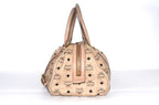 MCM Visetos Vintage Boston Satchel Beige