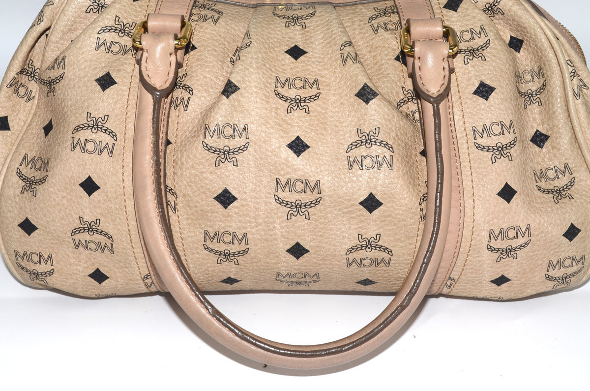 MCM Visetos Vintage Boston Satchel Beige