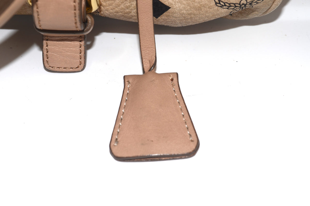 MCM Visetos Vintage Boston Satchel Beige