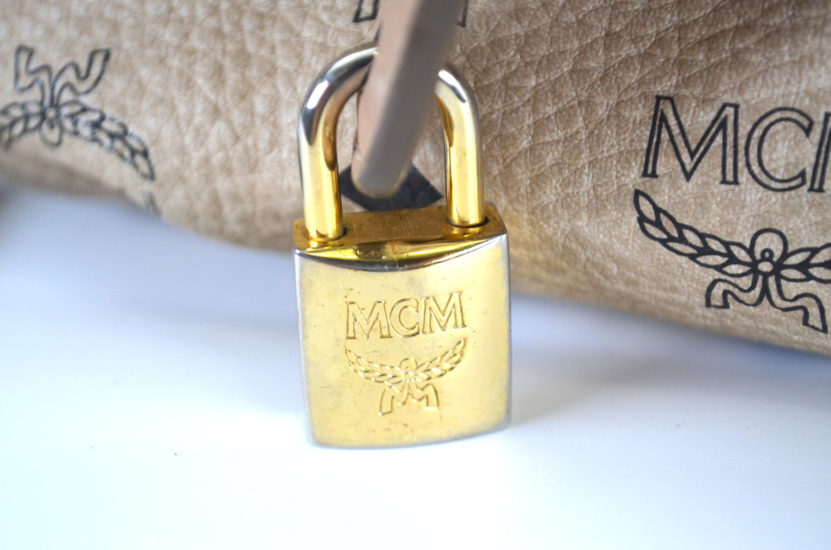 MCM Visetos Vintage Boston Satchel Beige