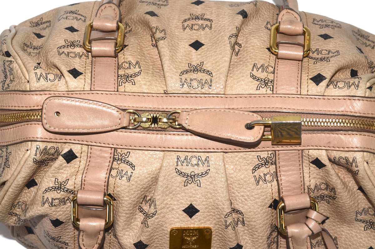 MCM Visetos Vintage Boston Satchel Beige