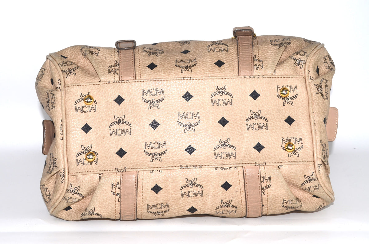 MCM Visetos Vintage Boston Satchel Beige