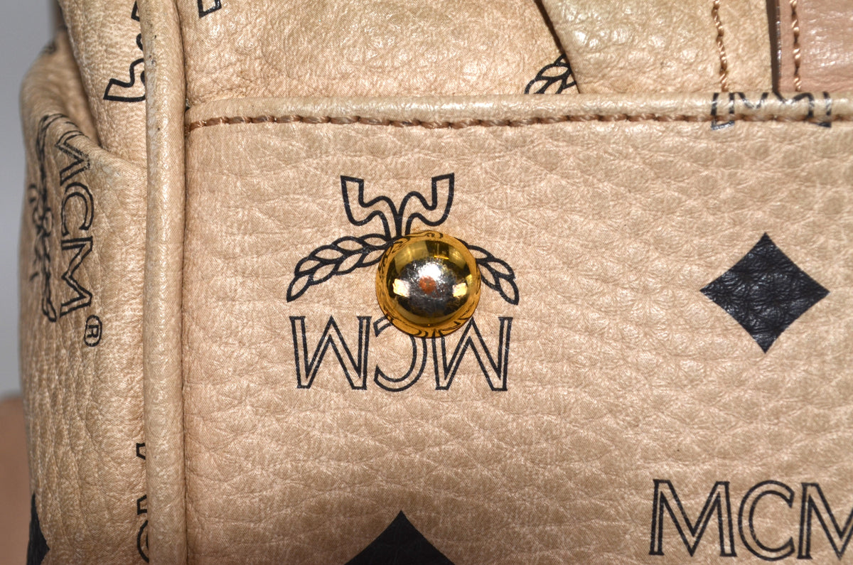 MCM Visetos Vintage Boston Satchel Beige