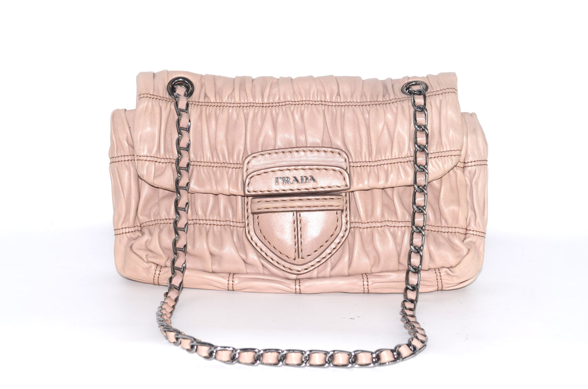 Prada Nappa Gaufre Small Chain Flap Bag Beige