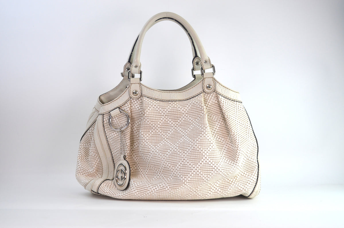 Gucci Sukey Tote Woven Raffia Creme