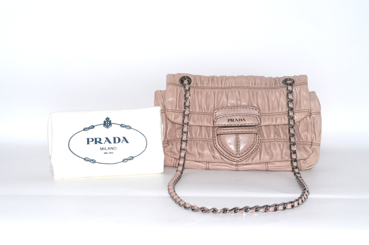 Prada Nappa Gaufre Small Chain Flap Bag Beige