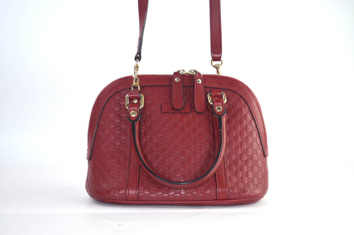Gucci Microguccissima Dome Satchel aus rotem Leder mit Schulterriemen