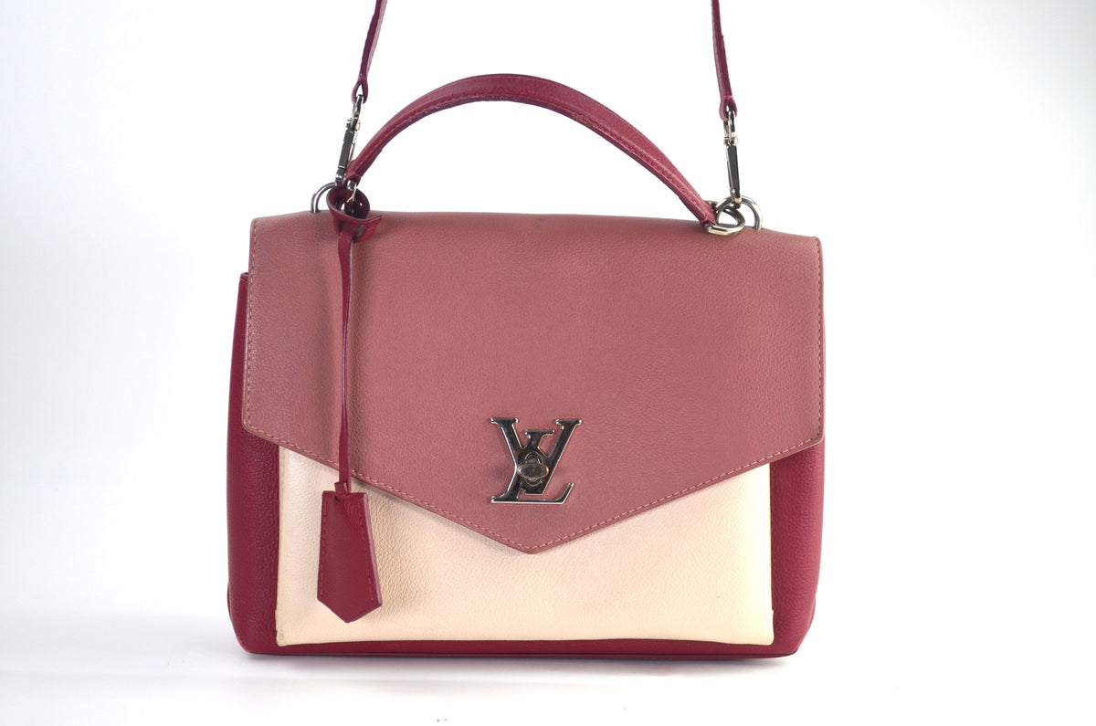 Louis Vuitton LockMe Ever MM aus Leder in Bordeaux und Creme frontal