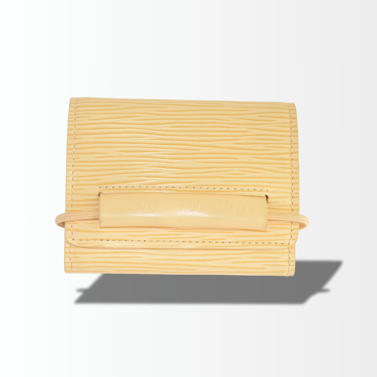 Louis Vuitton Porte-Monnaie Elastique aus hellgelbem Epi Leder in Vanilla mit elastischem Verschluss in Vorderansicht
