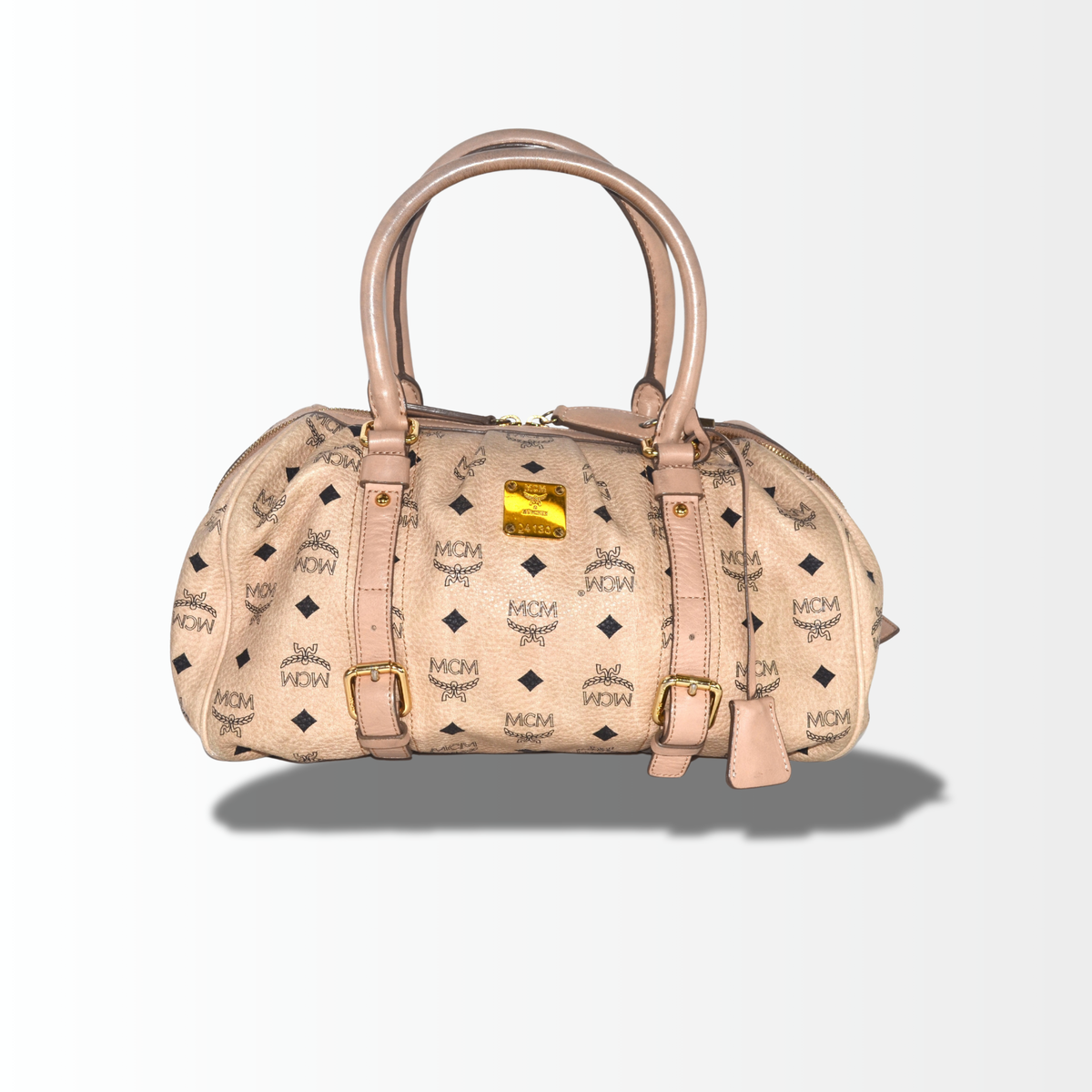 MCM Visetos Vintage Boston Satchel Beige